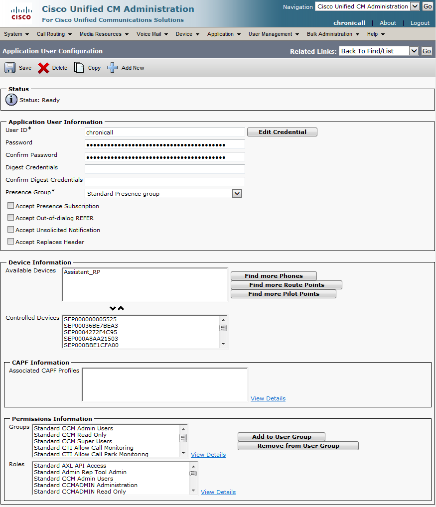 Configuring Cisco Unified Application User 5