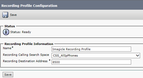 Configuring Imagicle Call Recording in CUCM Call Manager 5