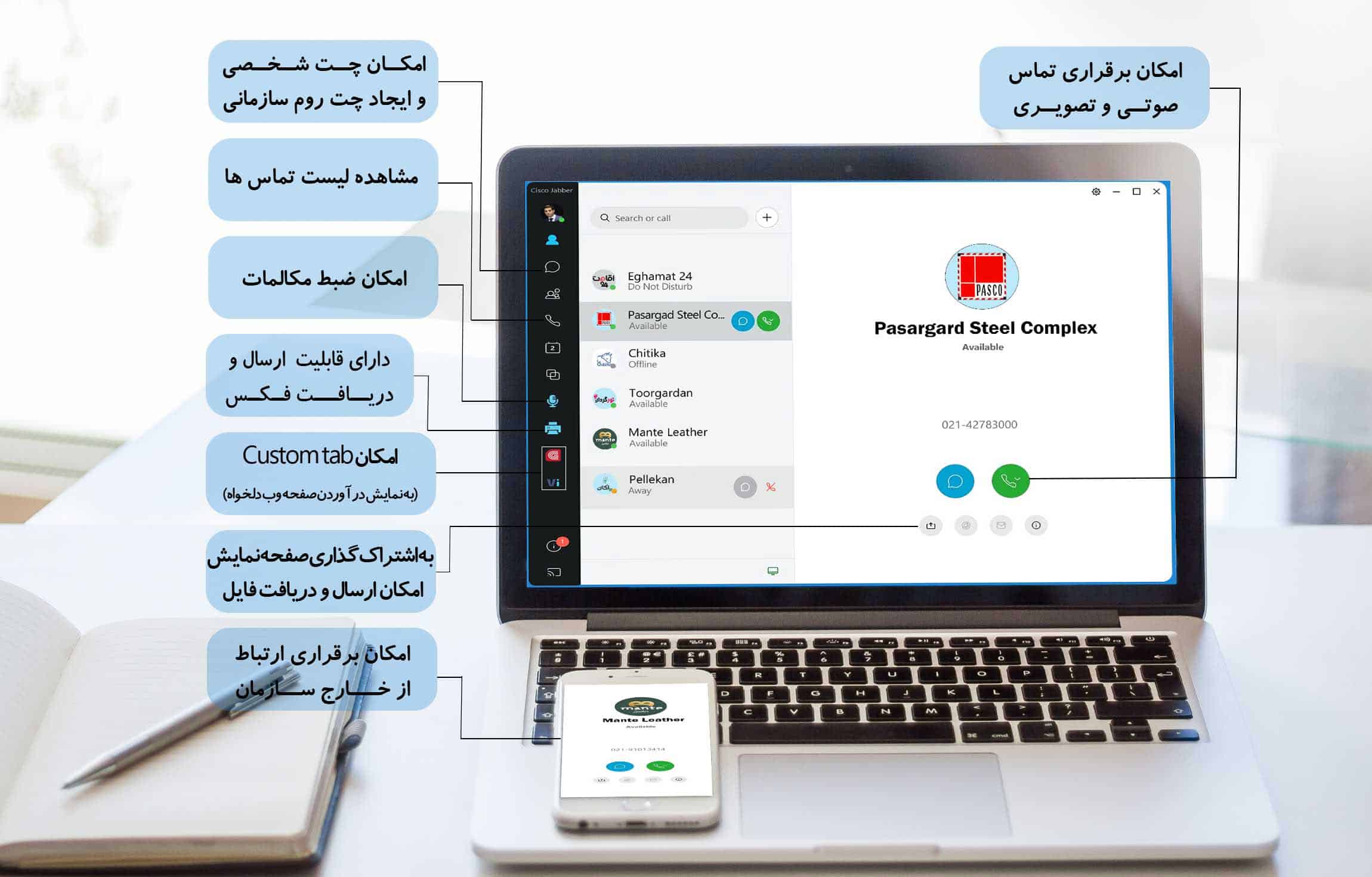 پیشرفته‌ترین نرم‌افزار ارتباط با قابلیت تماس صوتی تصویری شرکت گروه شبکه گستران.